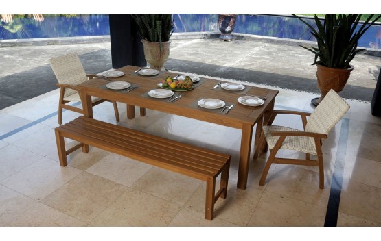 The Panama Bench Teak Dining with Flinders Chairs